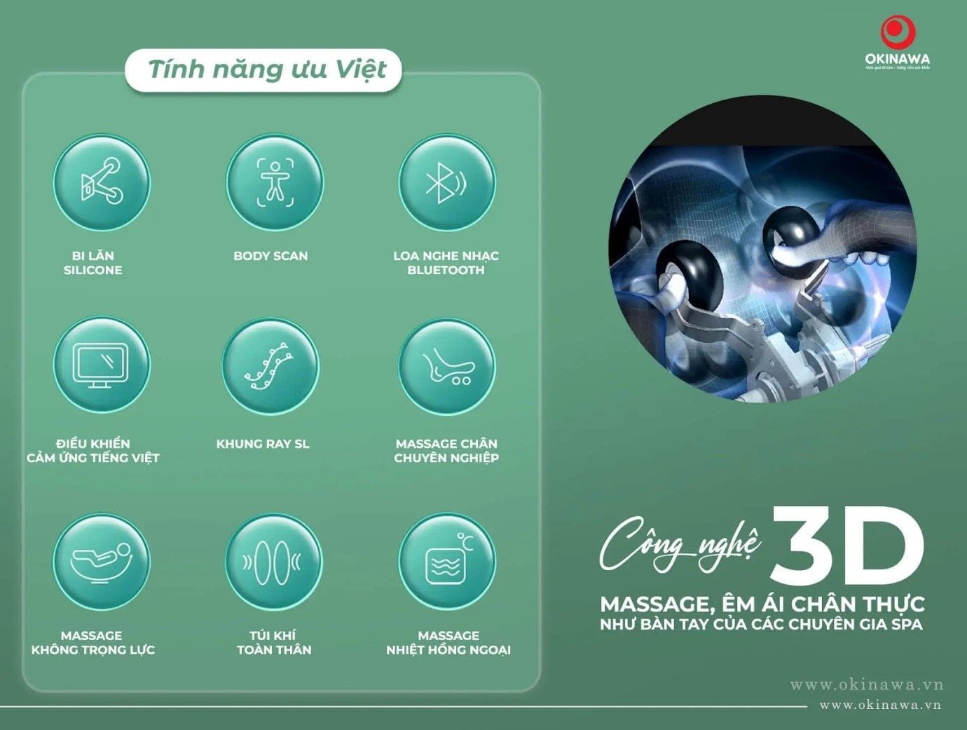 Con lăn 3D ghế massage OKINAWA OS - 611