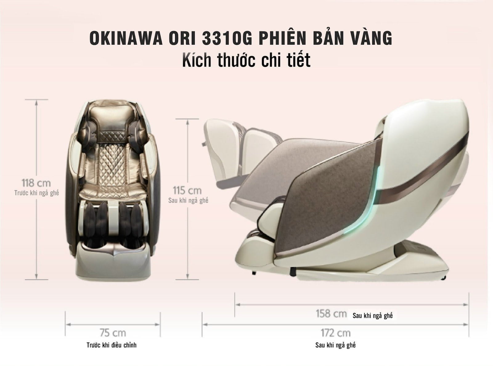 Kích thước ghế massage OKINAWA ORI 3310G