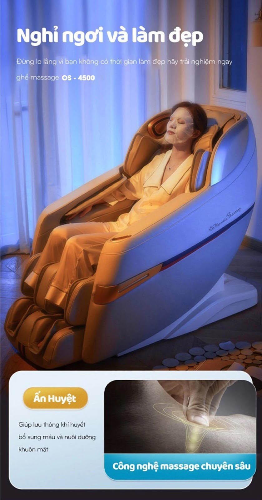 Chế độ nghỉ ngơi và làm đẹp ghế massage OKINAWA OS - 4500