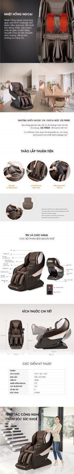 Nhiệt hồng ngoại ghế massage OKINAWA OS 9000 ( BLACK )