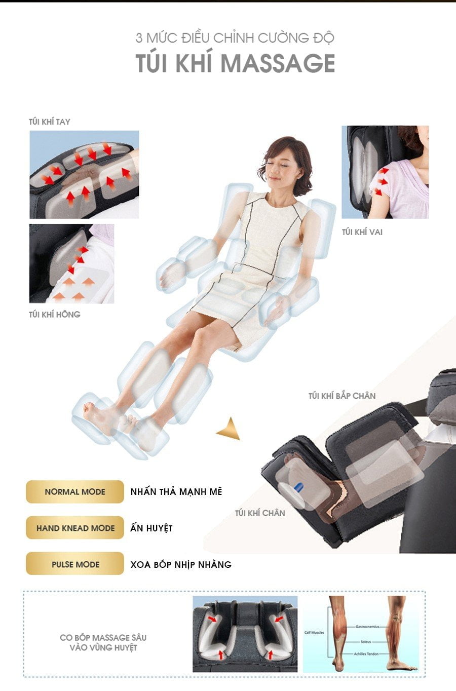 Điều chỉnh cường độ túi khí ghế massage OKINAWA JS 100