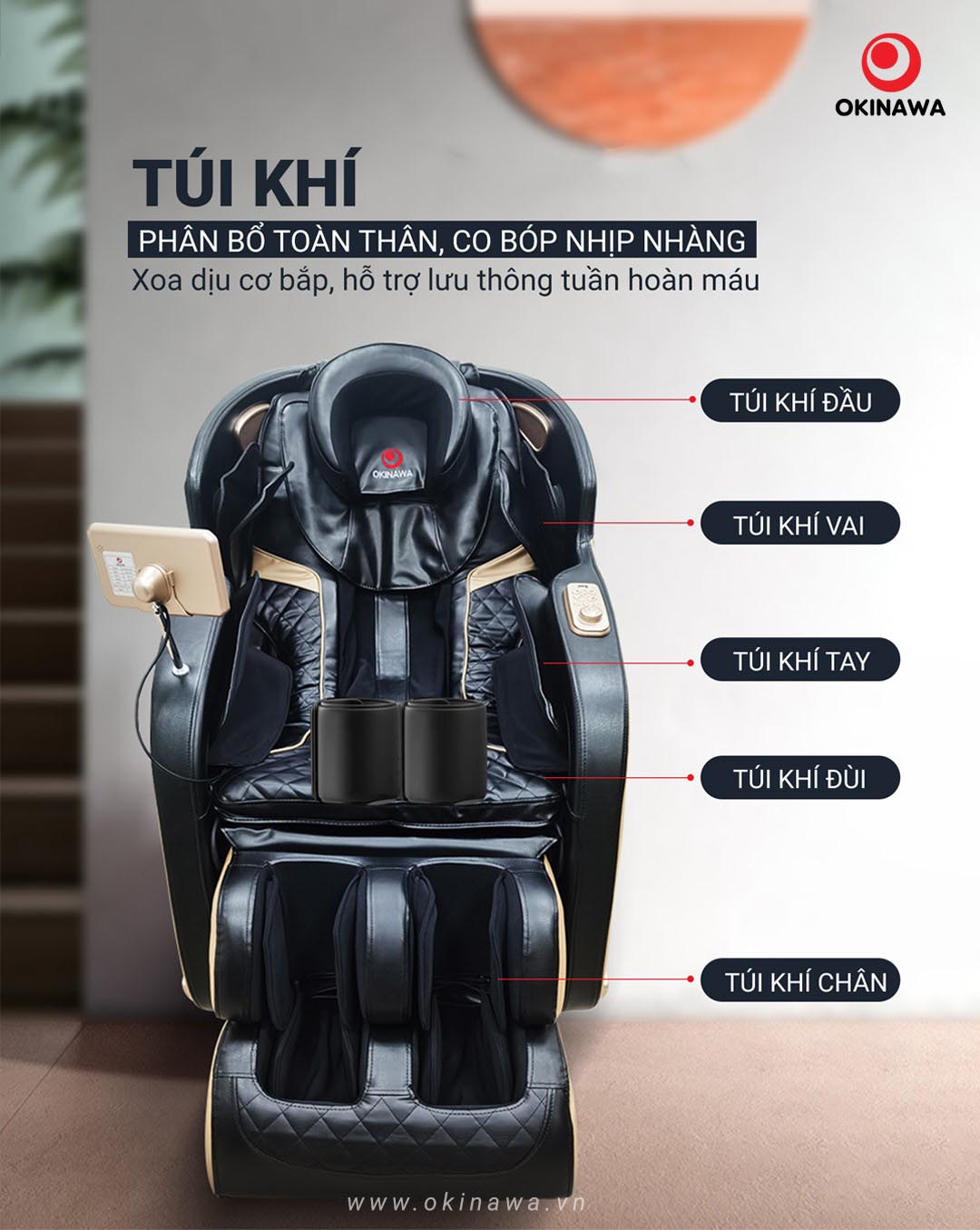 Hệ thống túi khí ghế massage OKINAWA OS - 326